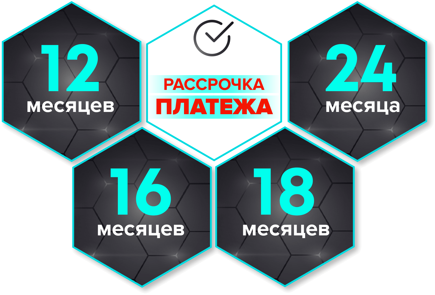 Рассрочка платежа: 12 месяцев, 16 месяцев, 18 месяцев, 24 месяцев